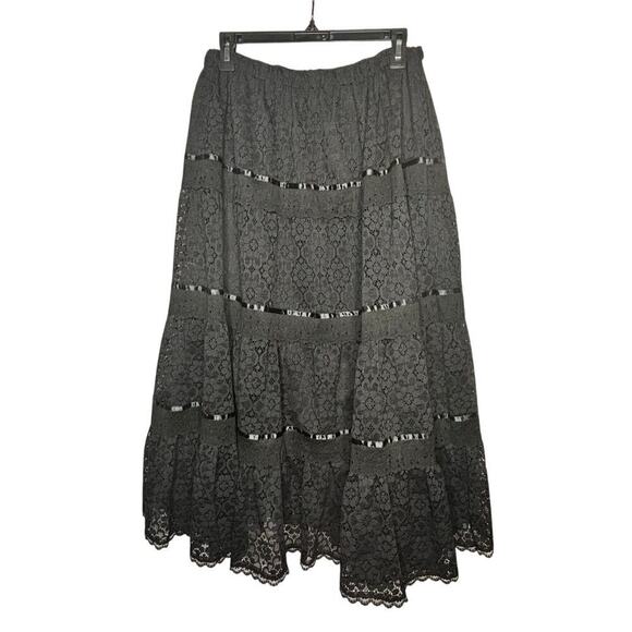 The Pitchfork Brand Dresses & Skirts - The Pitchfork Brand Tired Black Midi Lace Lined Witchy Goth Skirt Size Medium